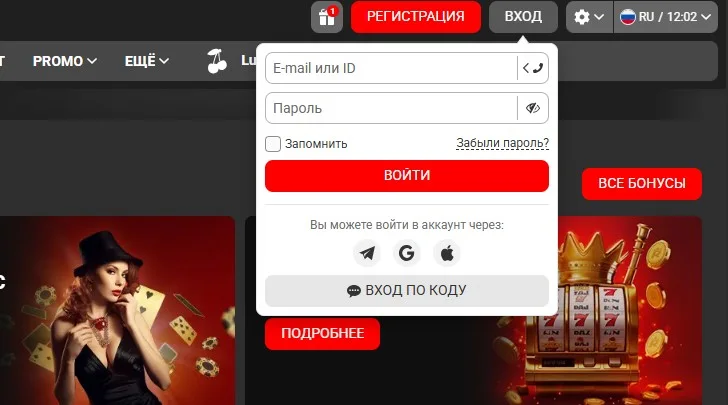 Rolsbet-ке кіру терезесі интерфейсінің скриншоты